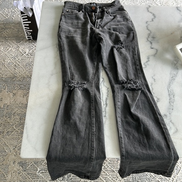 Urban Outfitters ripped black wash flare high waisted jeans - Picture 2 of 3